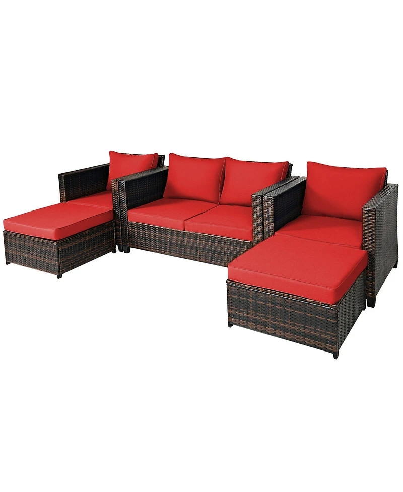 Slickblue 5 Pieces Patio Cushioned Rattan Furniture Set