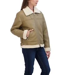 Sebby Collection Women's Zip Front Faux Leather Shearling Jacket