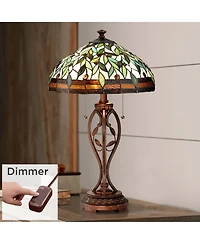 Robert Louis Tiffany Blossoming Traditional Table Lamp 26" High Bronze with Table Top Dimmer Leaf Vine Stained Glass Shade for Bedroom Living Roo