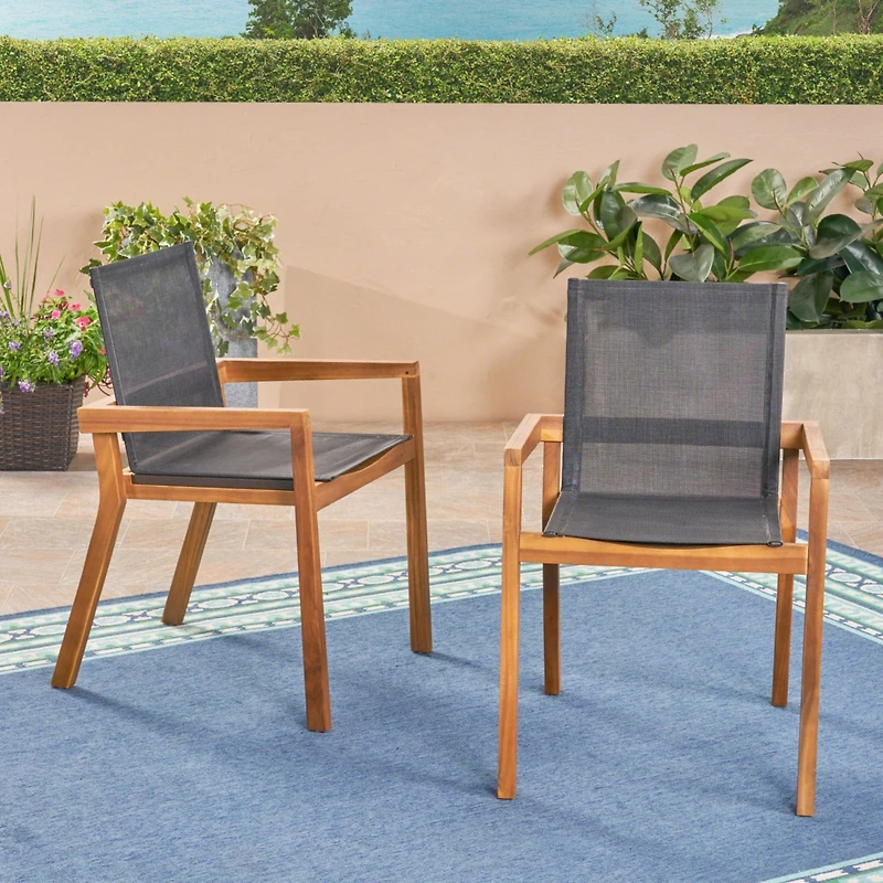 Streamdale Versatile Outdoor Mesh And Wood Dining Chair