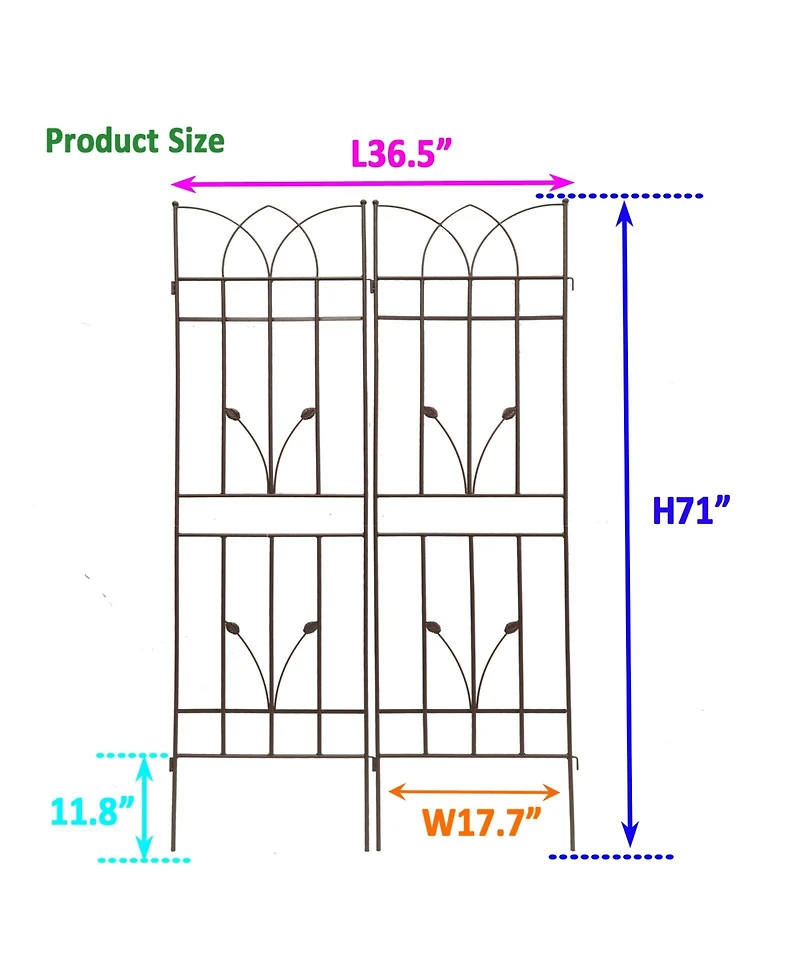 Streamdale 2 Pack 71" Rustproof Metal Garden Trellises for Climbing Plants