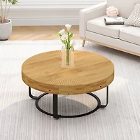 Streamdale Modern Round Coffee Table with Carved Pine Top and Metal Legs