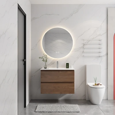 30" Wood Grain Vanity with Ceramic Sink and Soft-Close Drawers