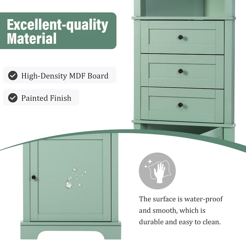 Streamdale Green Triangle Corner Cabinet with Adjustable Shelves & Drawers