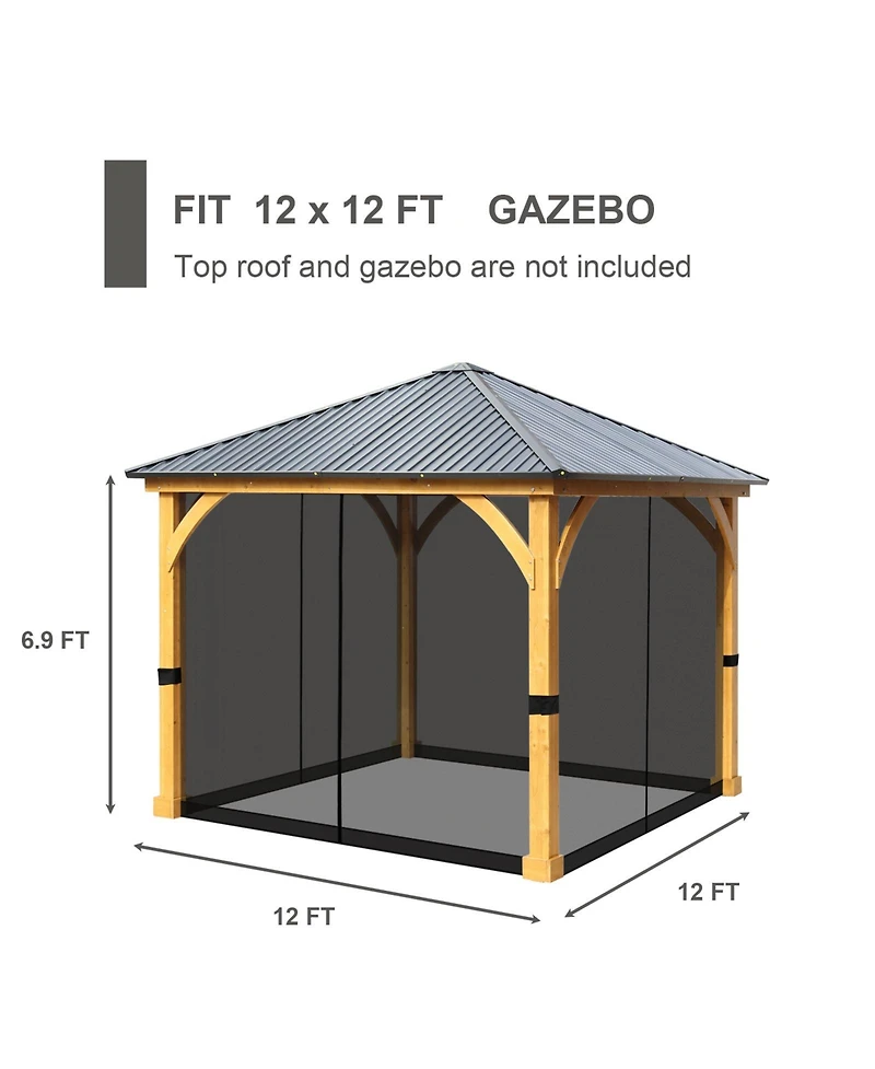 Aoodor Gazebo Netting 12' x Polyester Screen Replacement 4 Panel Sidewalls for Patio (Only Netting)