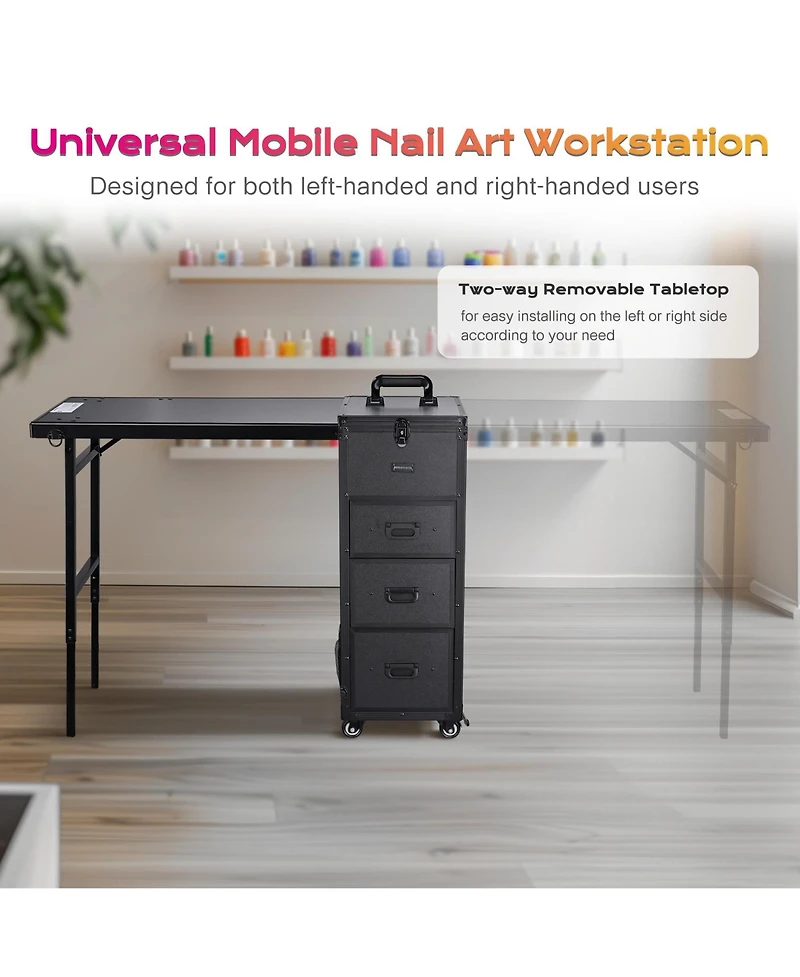 Byootique Nail Desk Mobile Station Rolling Makeup Manicure Table Nail Artist
