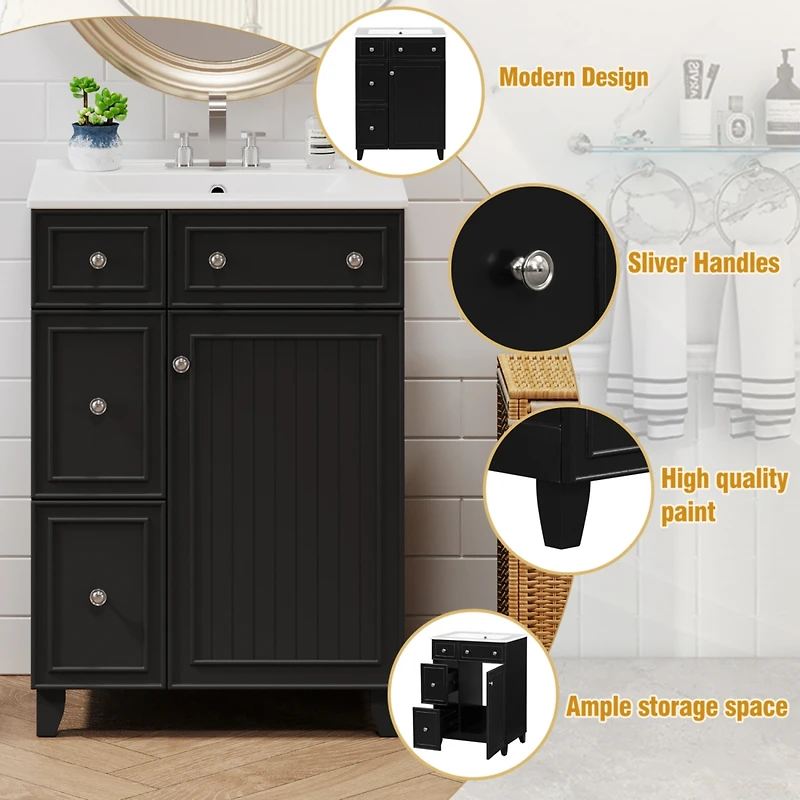 Streamdale 24" Bathroom Vanity with Ceramic Sink Space-Saving Storage