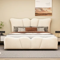 Streamdale Beige Velvet Upholstered Platform Bed