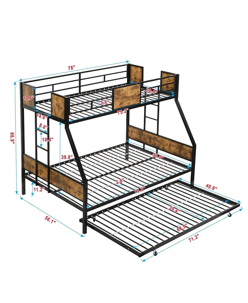 Simplie Fun Twin Over Full Bunk Bed with Trundle, Guardrails, Storage