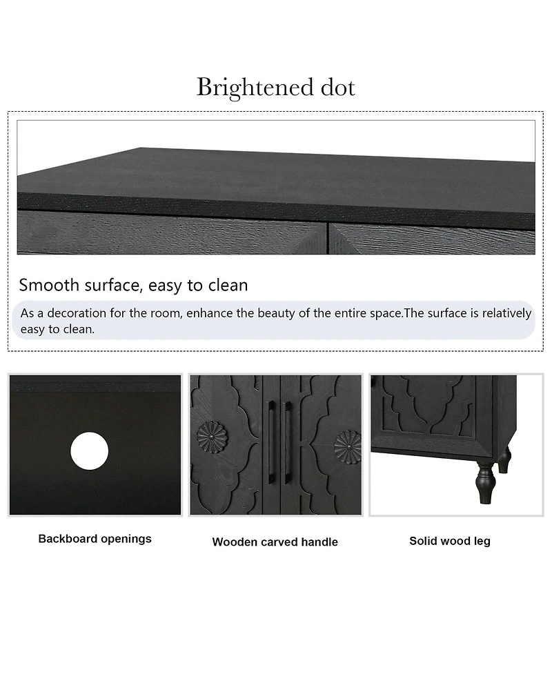 Simplie Fun Black Carved Door Storage Cabinet