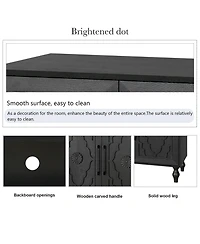 Simplie Fun Black Carved Door Storage Cabinet