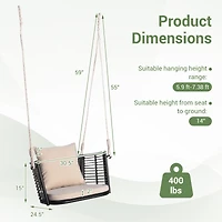 Slickblue Single Person Hanging Seat with Woven Rattan Backrest for Backyard