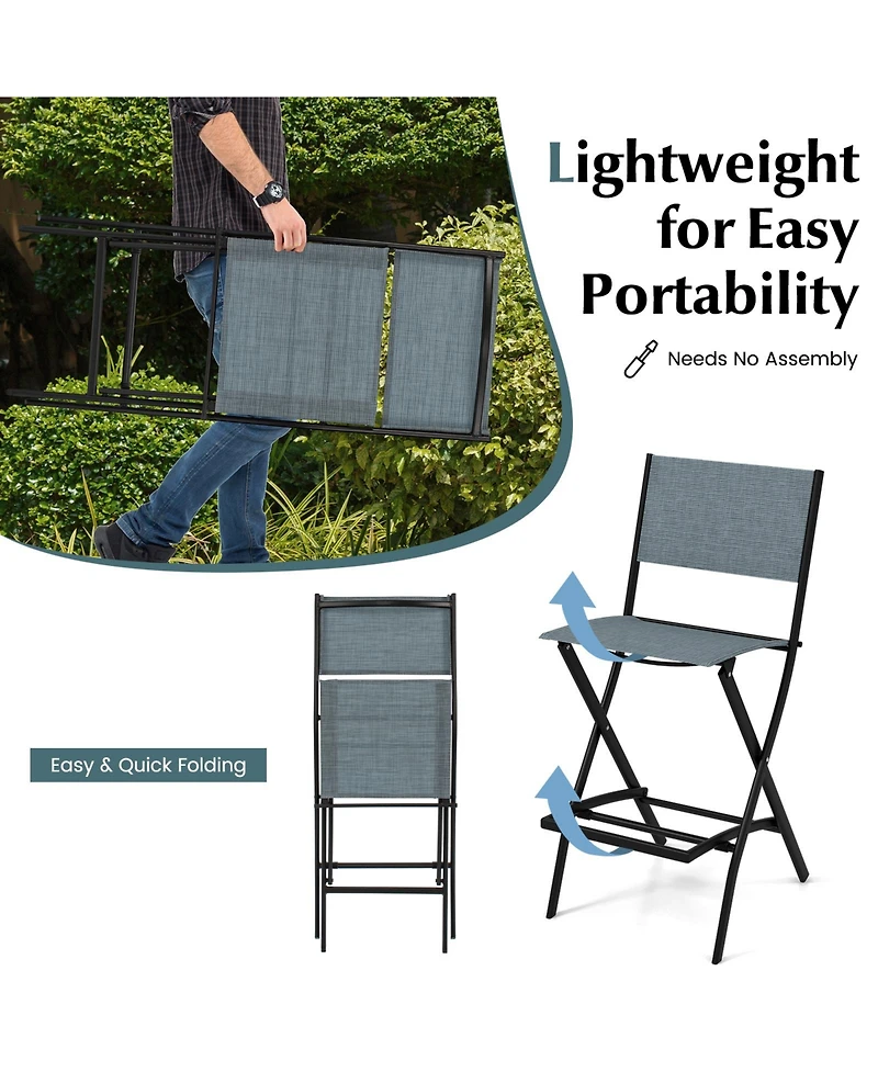 Slickblue Folding Bar Stools Set of 2 Backrest Humanized Footrest