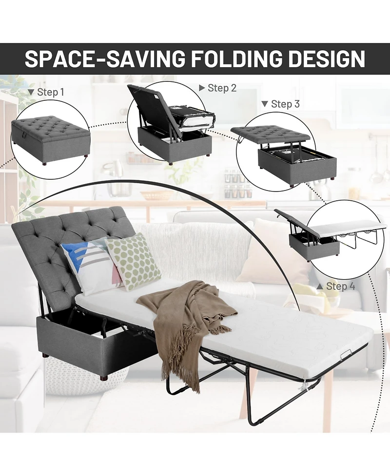 Folding Ottoman Sleeper Bed with Mattress Convenient Guest and Office Nap Solution
