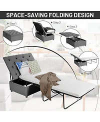 Folding Ottoman Sleeper Bed with Mattress Convenient Guest and Office Nap Solution