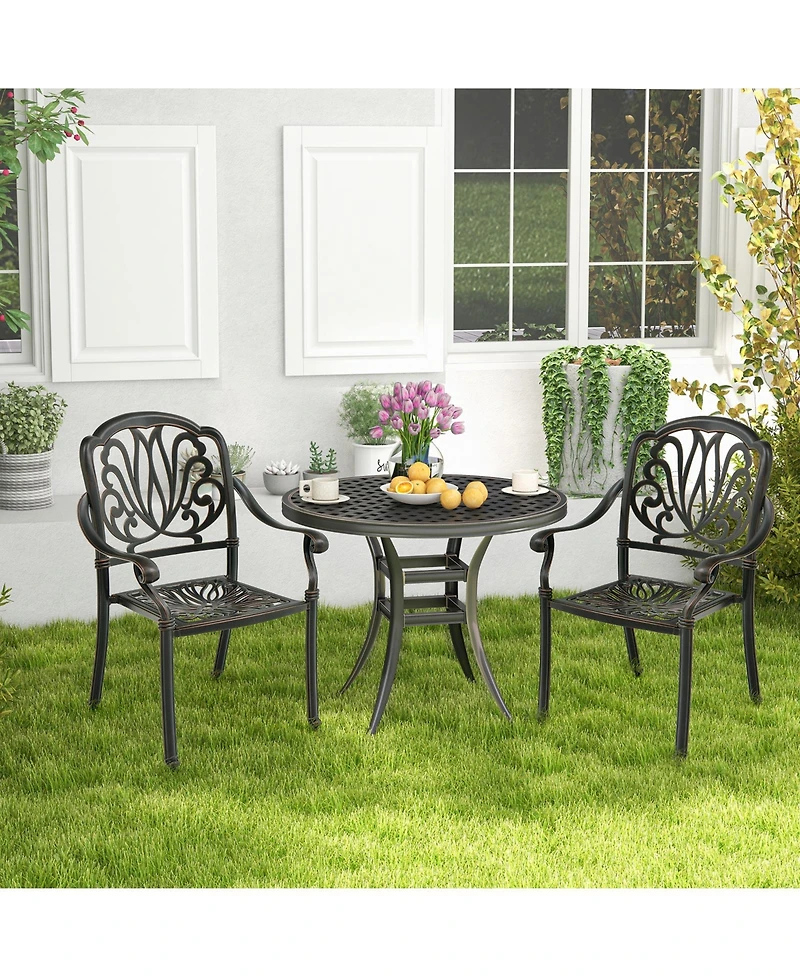 2 Pieces Patio Cast Aluminum Dining Chairs with Armrests