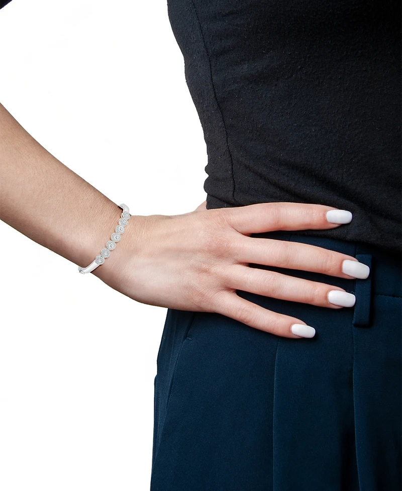 Diamond Halo Bangle Bracelet (1 ct. t.w.) in Sterling Silver