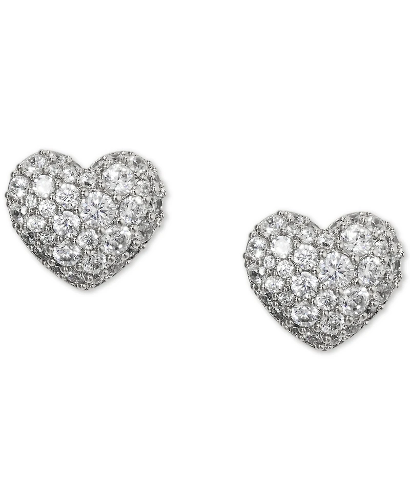 Eliot Danori Rhodium-Plated Pave Heart Stud Earrings, Created for Macy's