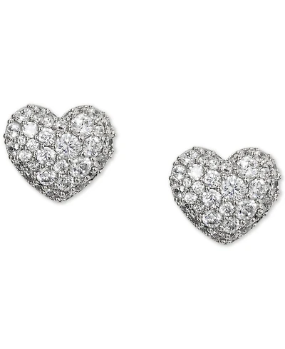 Eliot Danori Rhodium-Plated Pave Heart Stud Earrings, Created for Macy's