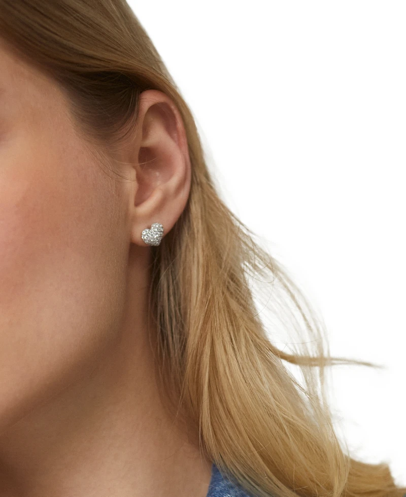 Eliot Danori Rhodium-Plated Pave Heart Stud Earrings, Created for Macy's
