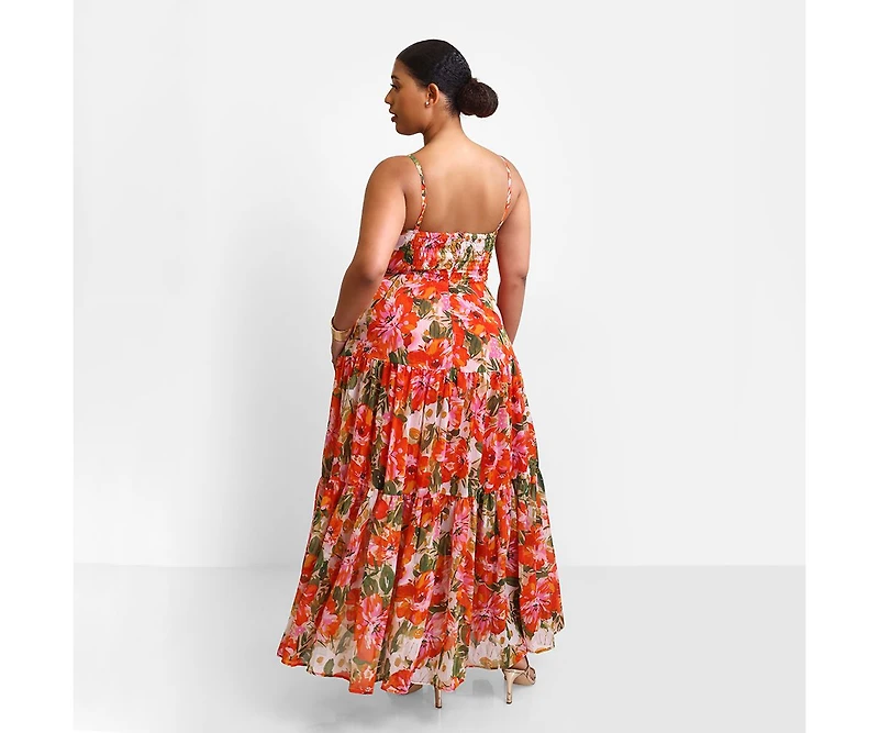 Rebdolls Plus Size Renata Floral Tiered Maxi Skater Dress