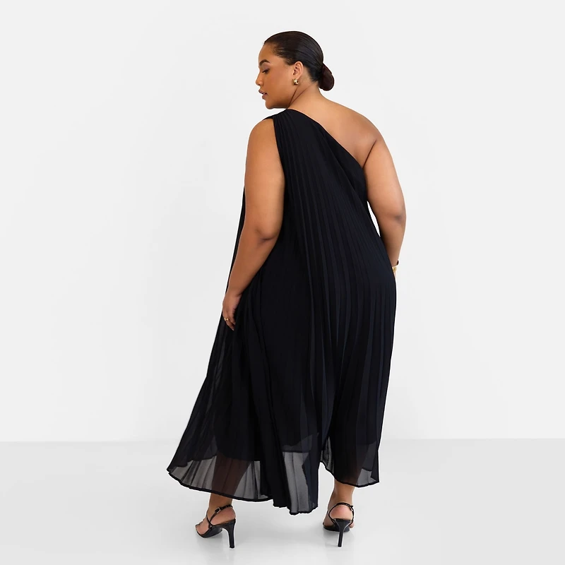 Rebdolls Women's Desiree Chiffon Pleated One Shoulder Maxi Shift Dress