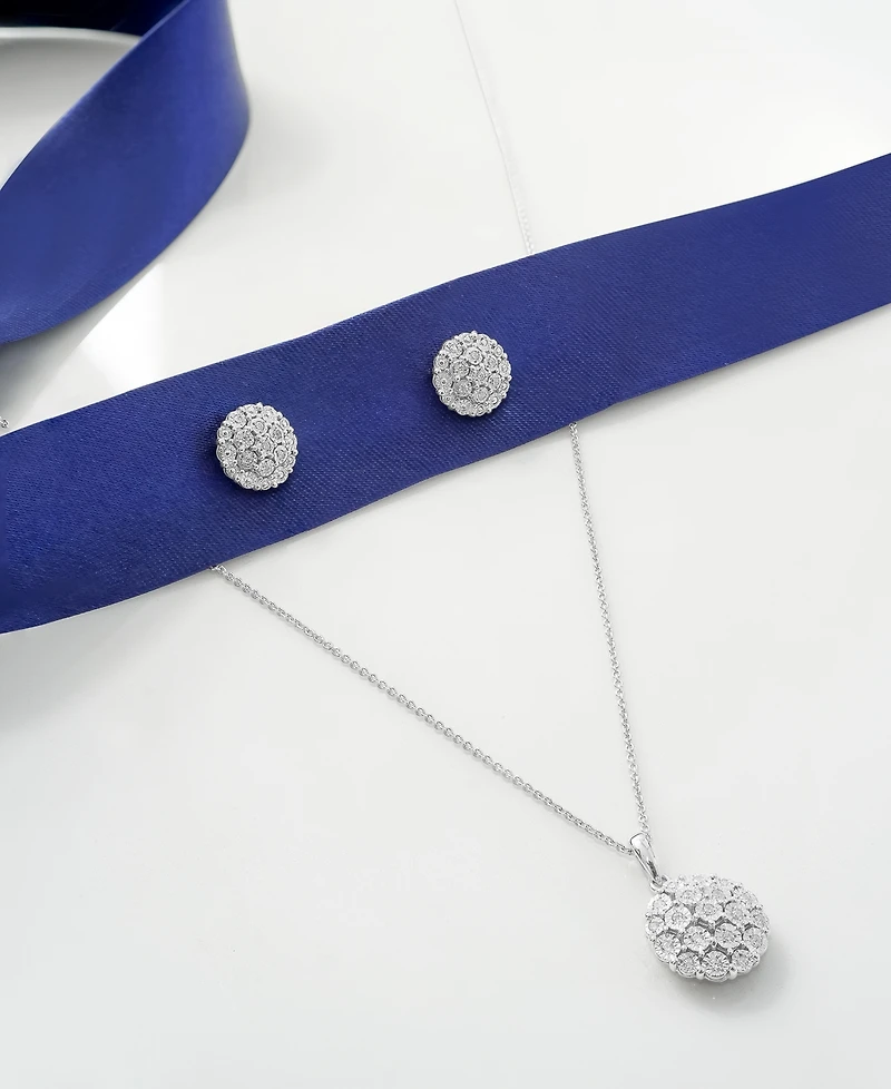 Diamond Cluster Button Stud Earrings (1/10 ct. t.w.) in Sterling Silver, Created for Macy's (A $170 Value)