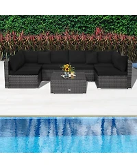 7 Pieces Patio Rattan Furniture Set with Sectional Sofa Cushioned