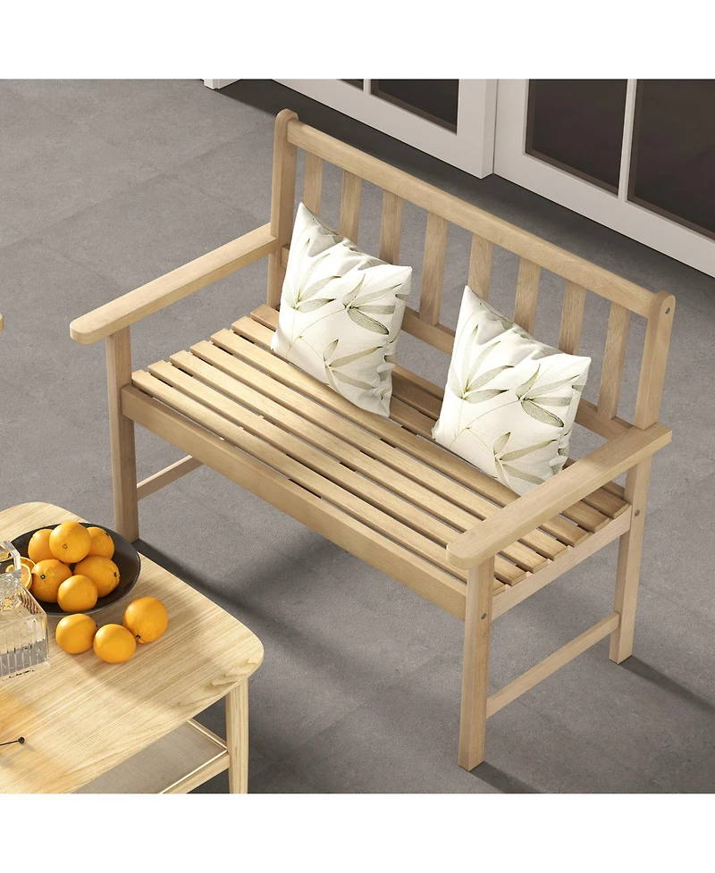 Slickblue Outdoor Indonesia Teak Wood Garden Bench 2-Person with Backrest and Armrests