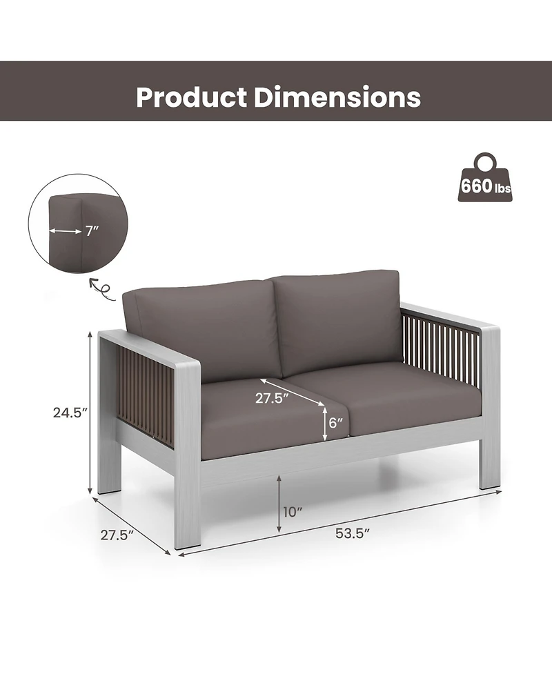 Slickblue Patio Aluminum Loveseat Sofa Outdoor Furniture Set with Thick Back and Seat Cushions-Grey