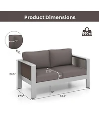 Slickblue Patio Aluminum Loveseat Sofa Outdoor Furniture Set with Thick Back and Seat Cushions-Grey