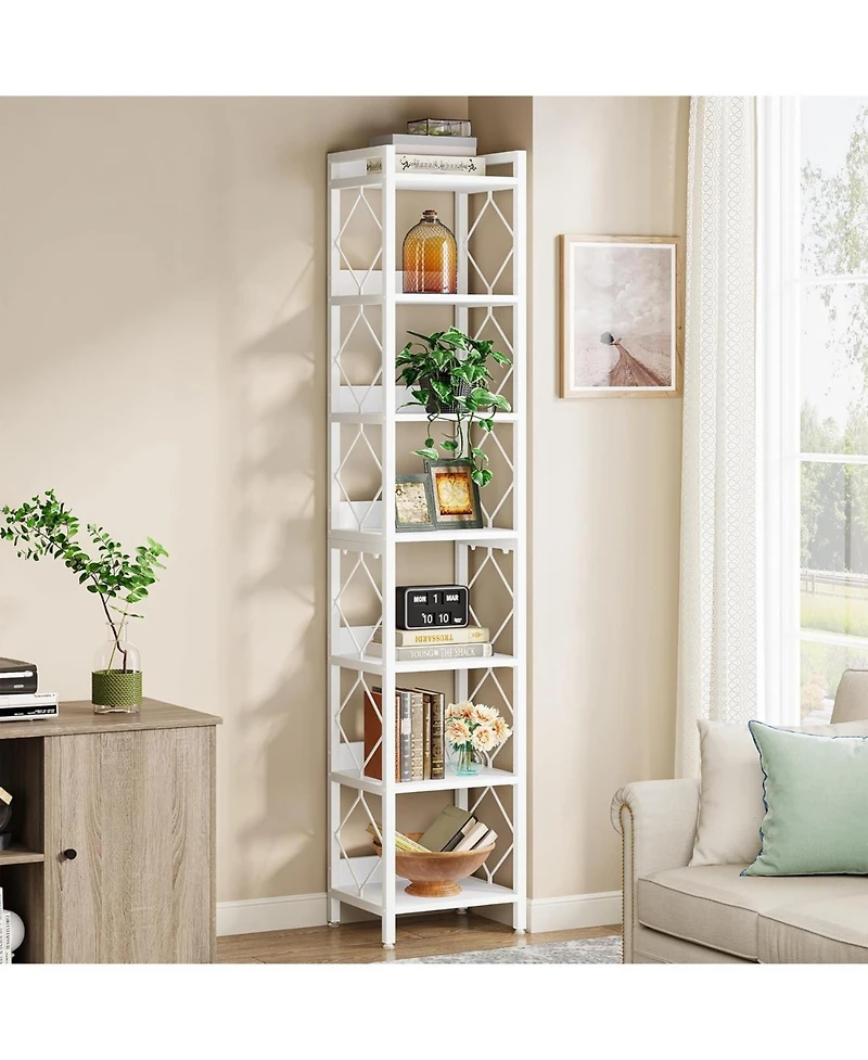 Tribesigns 78.7 Inch Extra Tall Narrow Bookshelf, 7 Tier Skinny Bookcase for Small Spaces, Freestanding Display Shelves