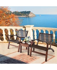 Slickblue 3 Pieces Outdoor Wooden Patio Rattan Furniture Set