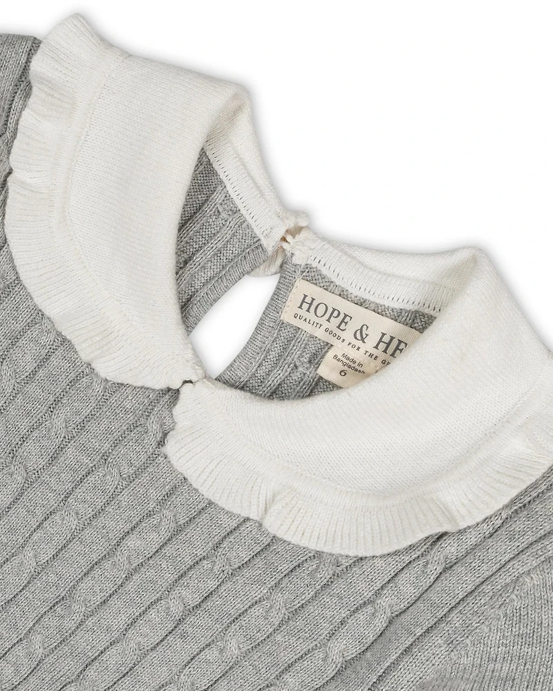Hope & Henry Big Girls Organic Long Sleeve Cable Knit Peter Pan Collar Sweater Dress