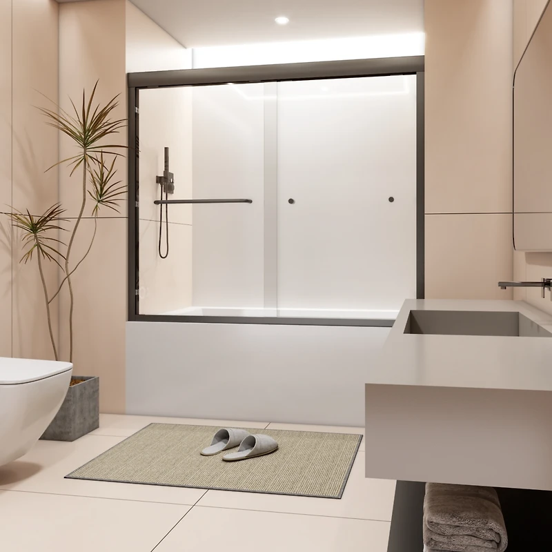 Streamdale Furniture 56"-60"W Semi-Frameless Double Sliding Tub Door, 1/4" Tempered Glass
