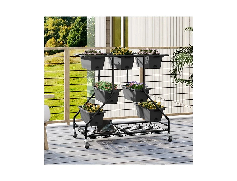 Slickblue Vertical Raised Garden Bed with 7 Planter Boxes and Storage Baskets-Black