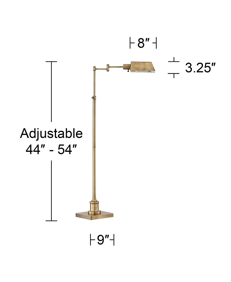 Regency Hill Industrial Adjustable Swing Arm Pharmacy Floor Lamp with Usb Charging Port 54" Tall Aged Brass Living Room Reading