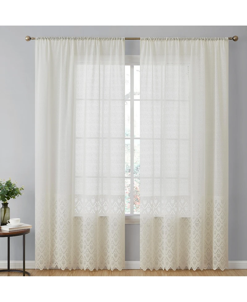 Hlc.me Monaco Premium Soft Decorative Ombre Lace Semi Sheer Light Filtering Rod Pocket Curtain Panels