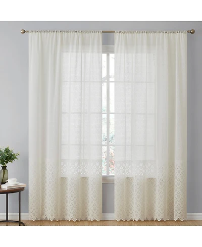 Hlc.me Monaco Premium Soft Decorative Ombre Lace Semi Sheer Light Filtering Rod Pocket Window Treatment Curtain Drapery Panels for Bedroom & Living Ro