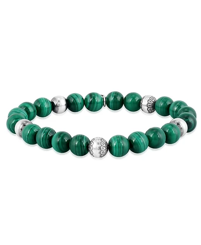American West Jewelry Sterling Silver Malachite Gemstone Stretch Bracelet, Size Small - Medium