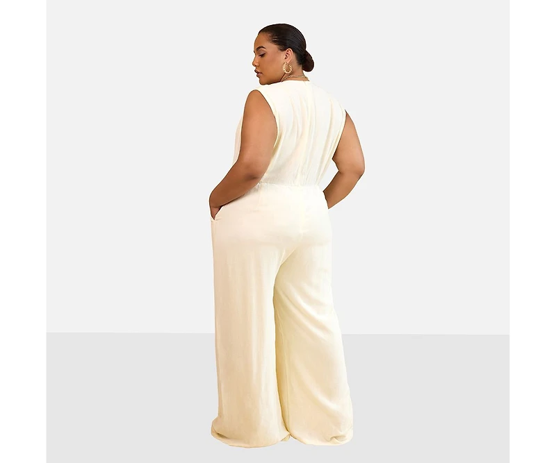Rebdolls Plus Size Alia Wrap Overlay Wide Leg Jumpsuit