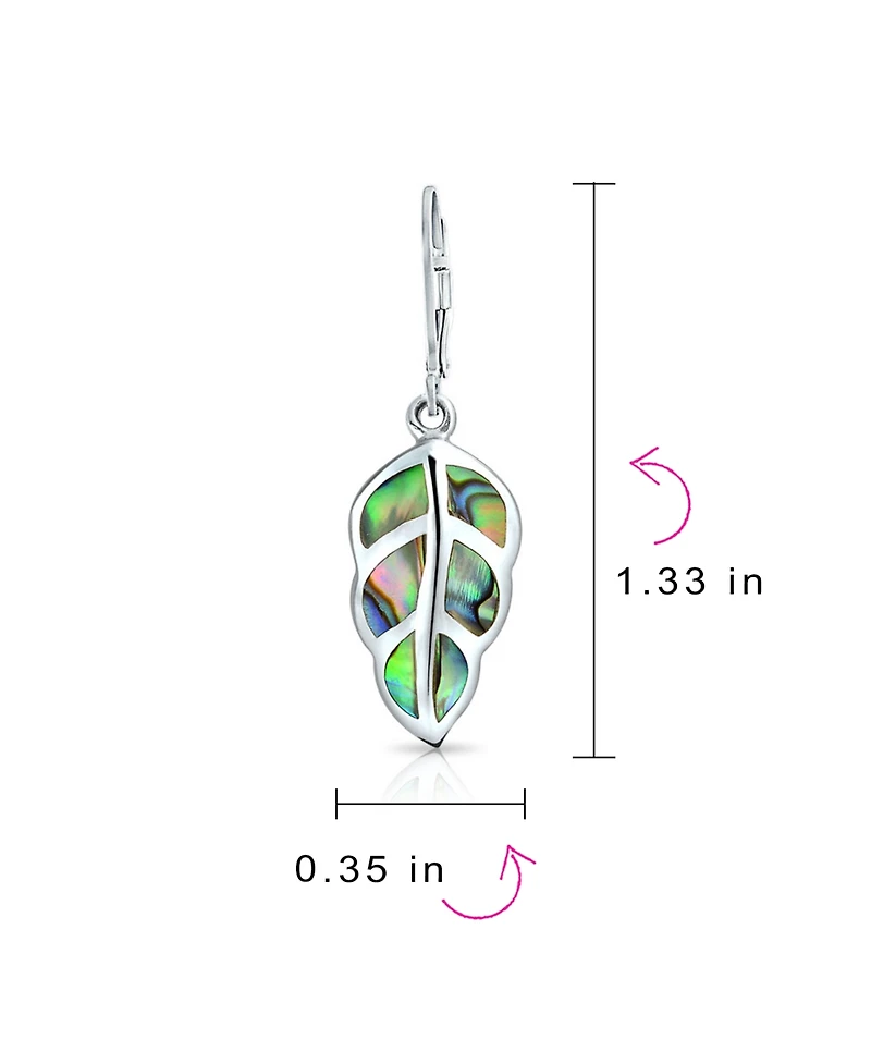 Bling Jewelry Native American Inspired Red Brown Blue Created Opal Inlay Lever back Nature Leaf Dangle Drop Earrings .925 Sterling Silver