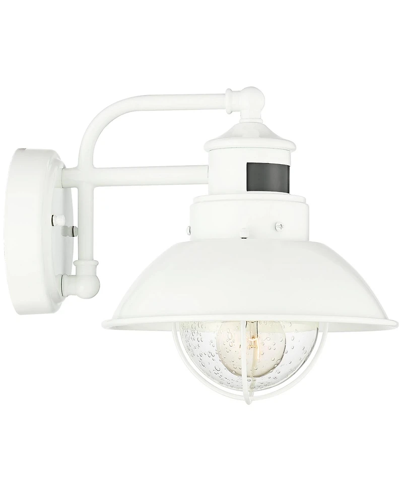 John Timberland Oberlin Rustic Industrial Farmhouse Outdoor Barn Light Fixture White Dusk to Dawn Motion Sensor 9" Clear Seedy Glass for Exterior