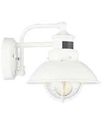 John Timberland Oberlin Rustic Industrial Farmhouse Outdoor Barn Light Fixture White Dusk to Dawn Motion Sensor 9" Clear Seedy Glass for Exterior