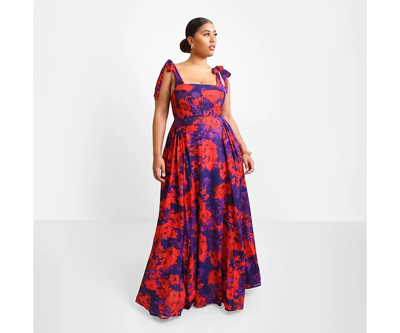 Rebdolls Women's Adelina Floral Tie Strap Maxi Skater Dress