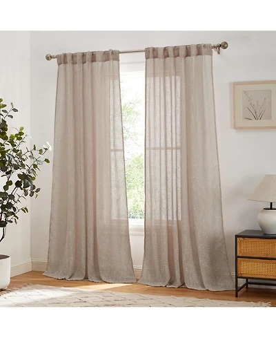 Hlc.me Emily Faux Linen Semi Sheer Transparent Rod Pocket Back Tab Lightweight Window Curtains Wide Panels
