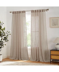 Hlc.me Emily Faux Linen Semi Sheer Transparent Rod Pocket Back Tab Lightweight Window Curtains Wide Panels