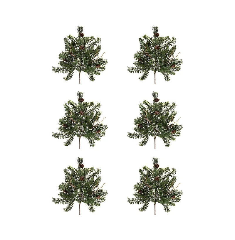 Set of 6 Realistic Artificial Pine Stems for Holiday Decorations