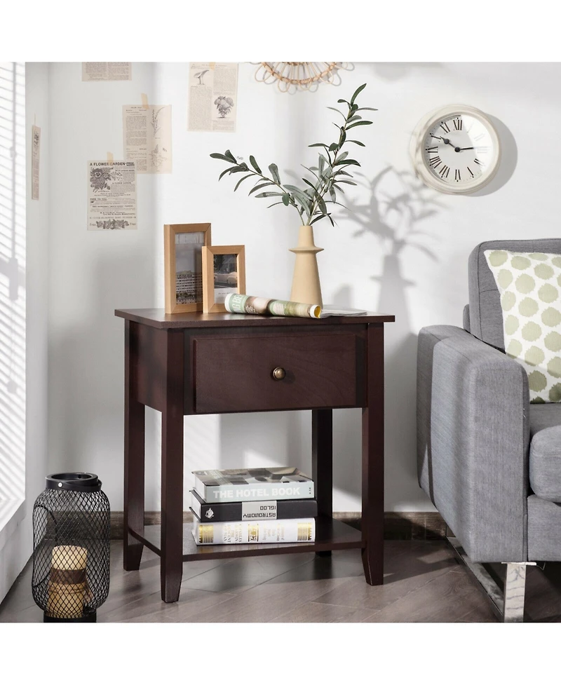 Nightstand with Drawer and Open Shelf for Bedroom or Living Room Storage