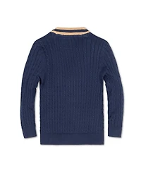 Hope & Henry Boys Organic Long Sleeve Cable Knit Cardigan Sweater with Stripe Trim